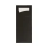 Bestekzakje pochette zwart met wit servet (600 stuks)